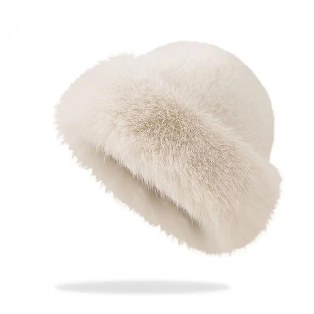 Fashion Windproof Winter Hat Wool Imitation Mink Hair Pullover Hat Warm Beret Ear Protection Cap