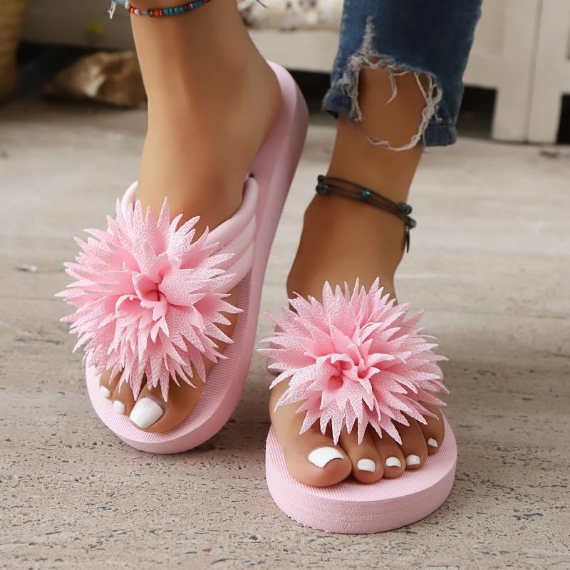 Chinelos de Flores Femininos Verão Novo Para Usar Fora Bico Redondo Bico Aberto Plataforma Leve Antiderrapante Versátil Chinelos