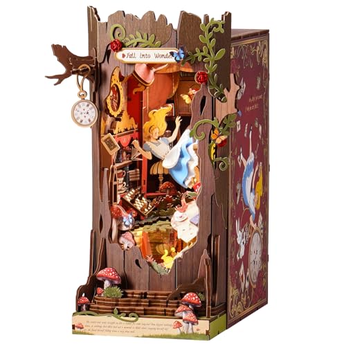 ROBOTIME 3D Puzzle Book Nook Kit - 3D Wood Puzzle Miniature House Dollhouse Miniature Kit Wooden Handmade Craft Book Stand Assembly Bookshelf Decorati