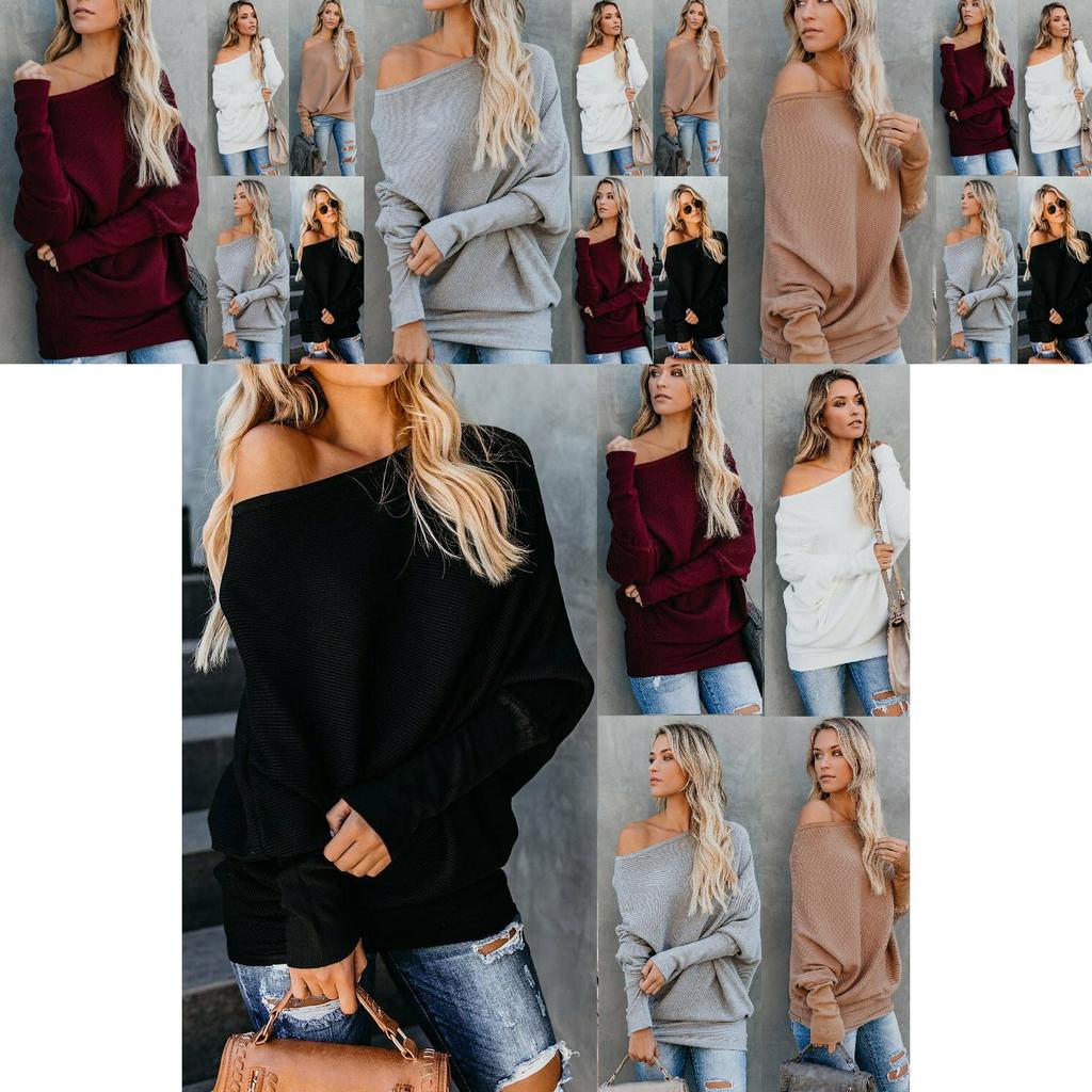 Stylish Women One Shoulder Knitted Sweater Blouse With Long Sleeves And Soft Material