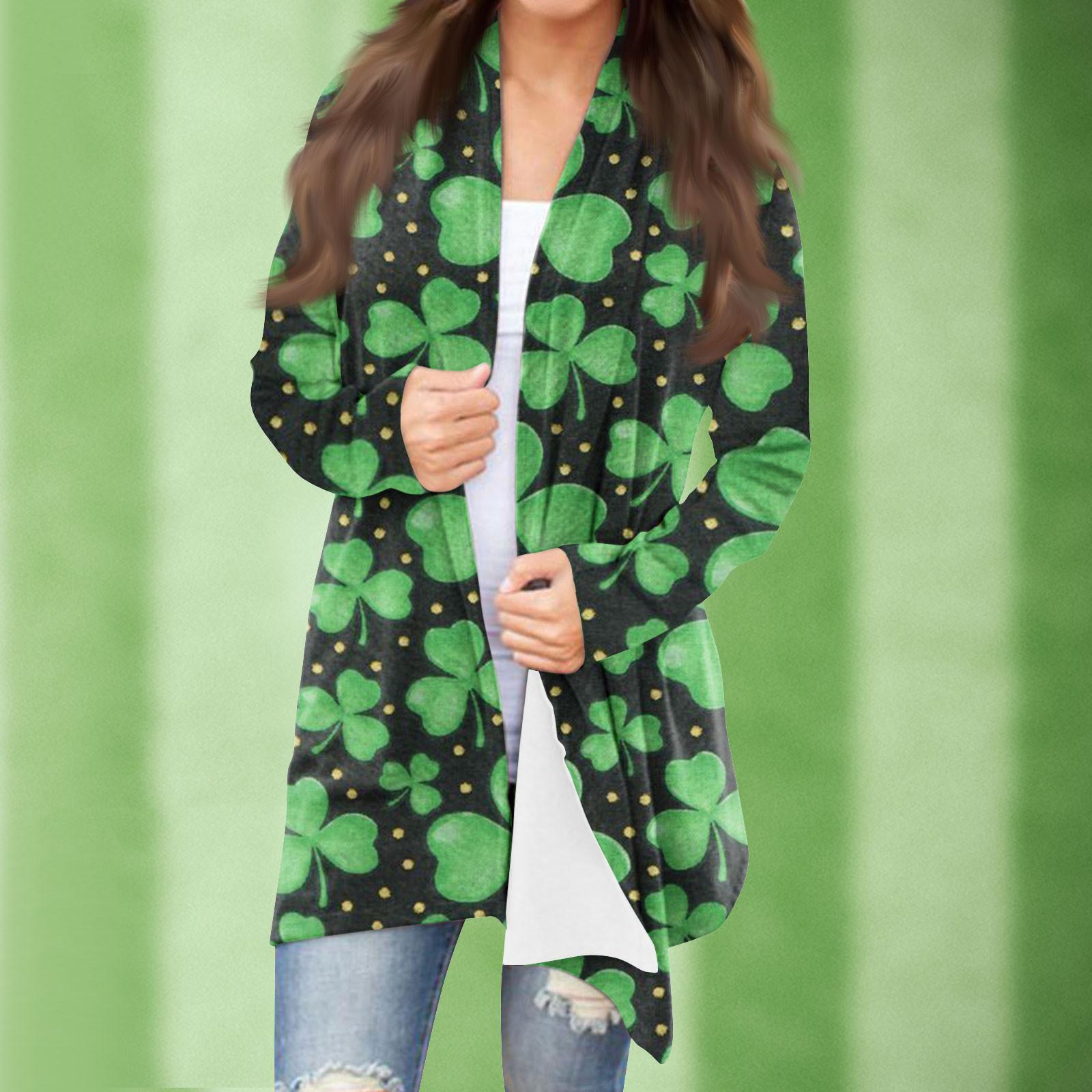 

Женская повседневная одежда с длинными рукавами St. Женский кардиган с принтом ко Дню Святого Патрика и верхнее пальто L