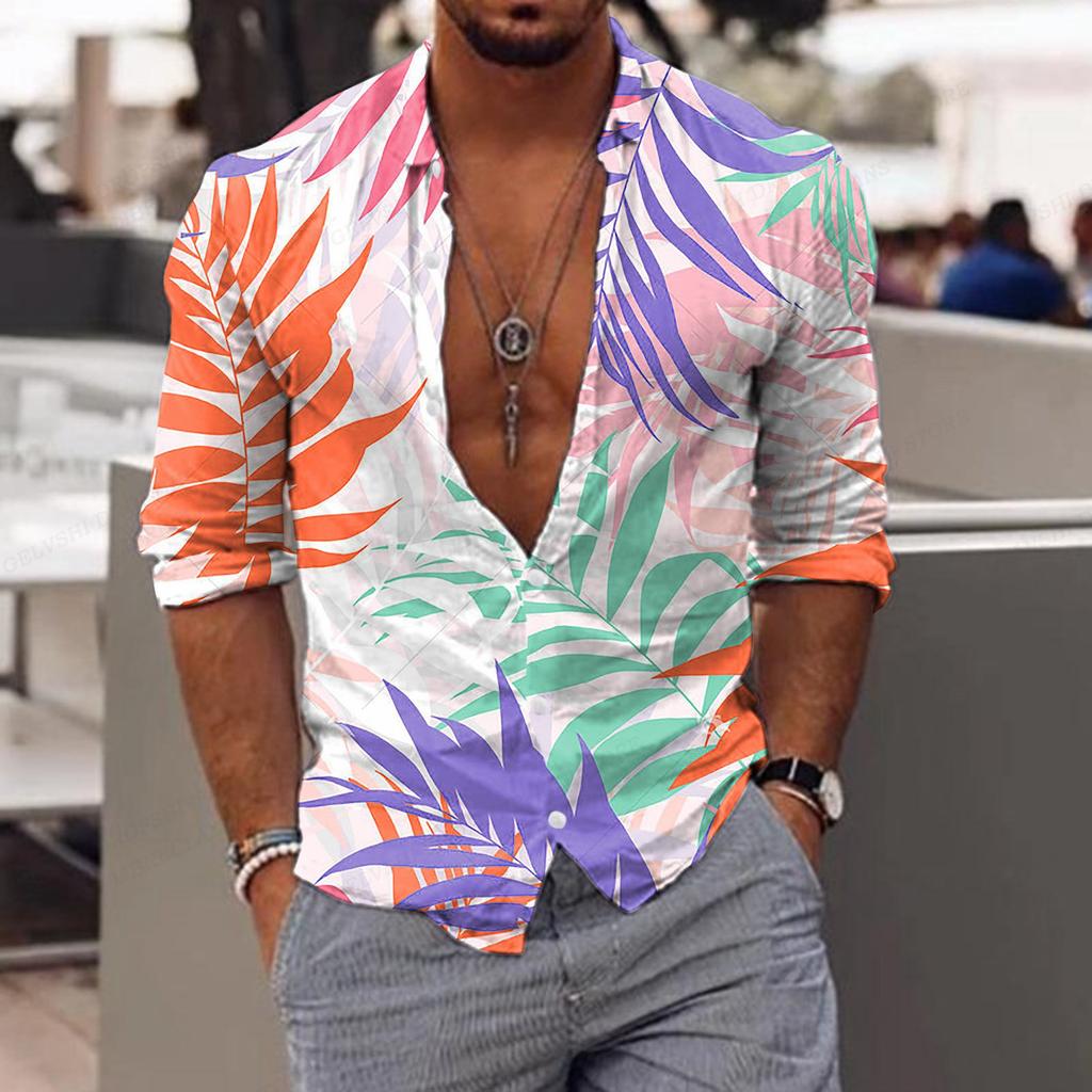 Herren Blumenhemd Tropic Leaf 3D-Druck Hemden Männer Mode Hawaiihemd Lässige Strand Kurzarm Bluse Herren Revershemd Junge