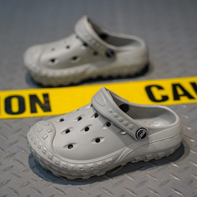 

Детские шлепанцы с отверстиями летние с сумкой, тапочки для дома для детей среднего и старшего возраста, мягкая подошва, весенне-осенние, сандалии для мальчиков, шлепанцы для девочек 35 серый