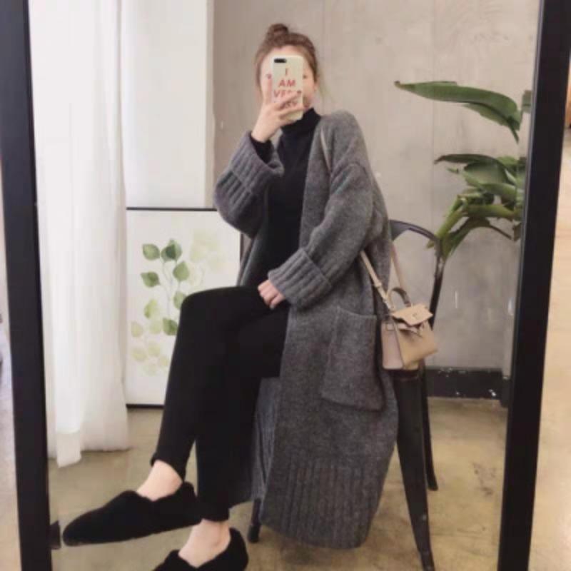 New Knitted Cardigan Women's Spring and Autumn Loose Lazy Wind Medium and Long Thickened Sweater Jacket Women
