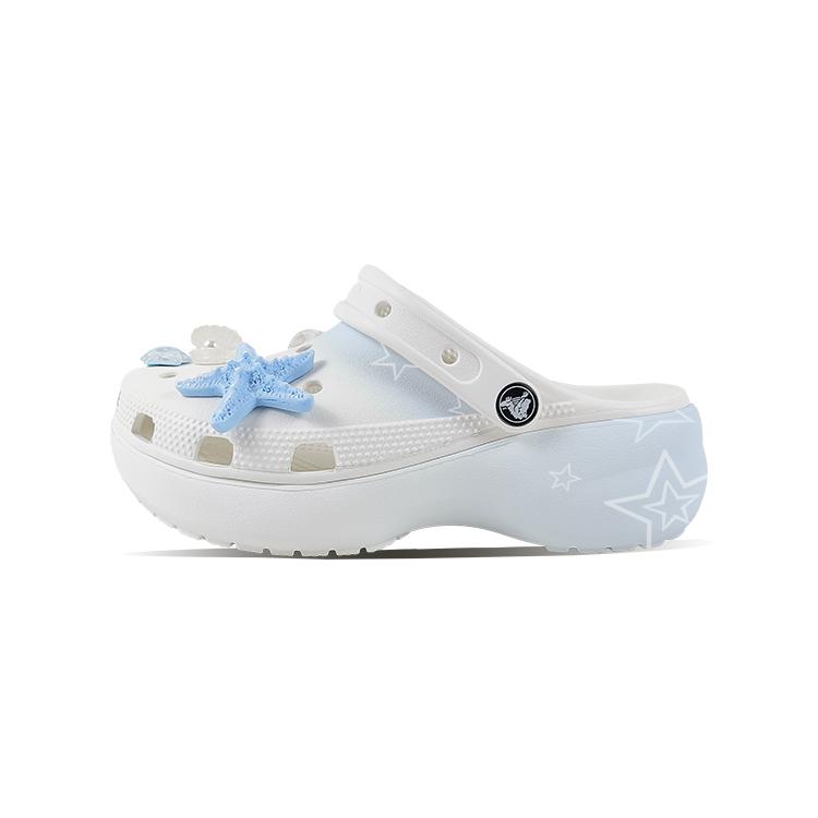 Crocs Classic Platform Clog EVA Starfish Gradient Hand-Painted Cute Versatile Beach Niche Campus Style Hole Shoes Unisex White