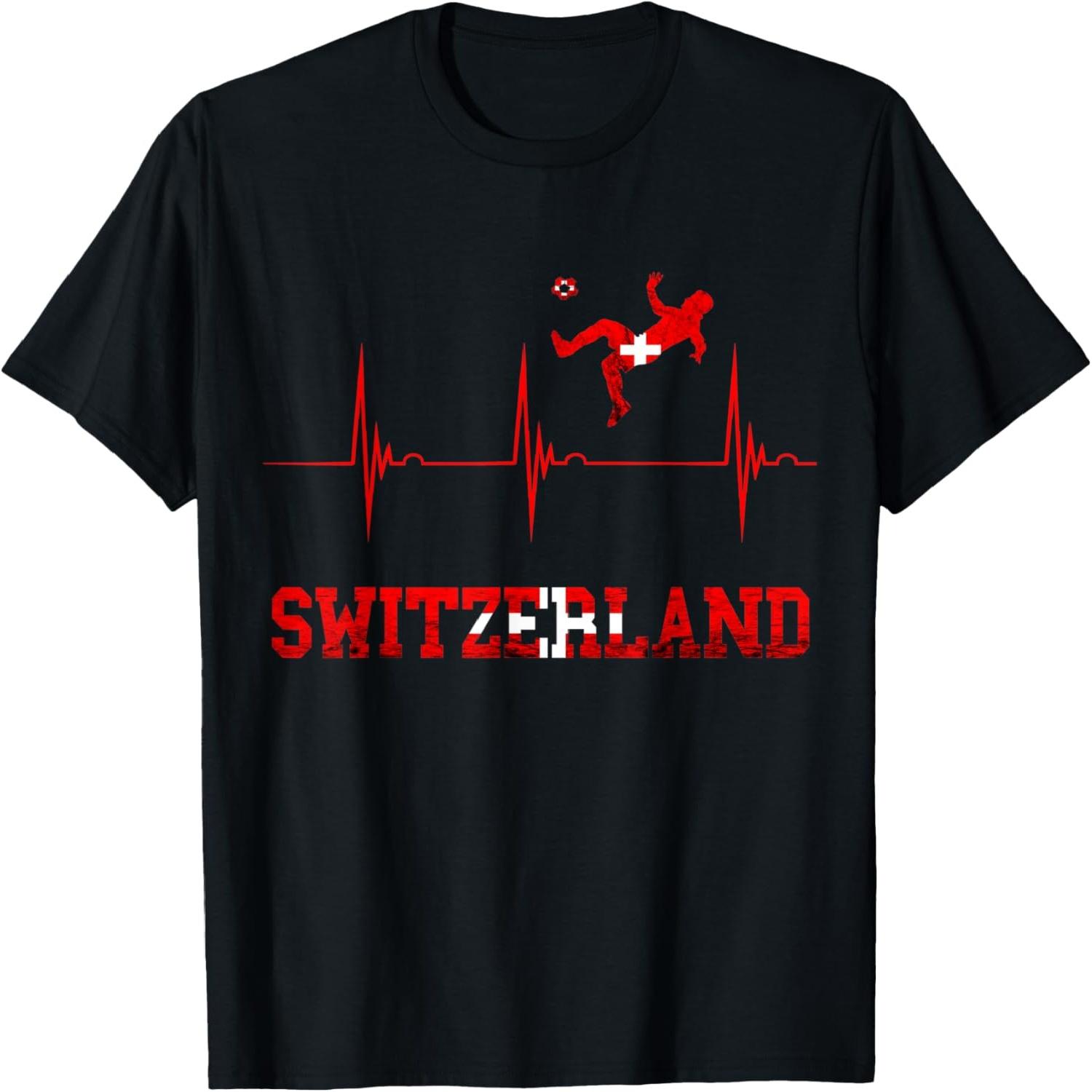 Switzerland Soccer Heartbeat EKG Pulse Schweiz Swiss Flag T-Shirt S