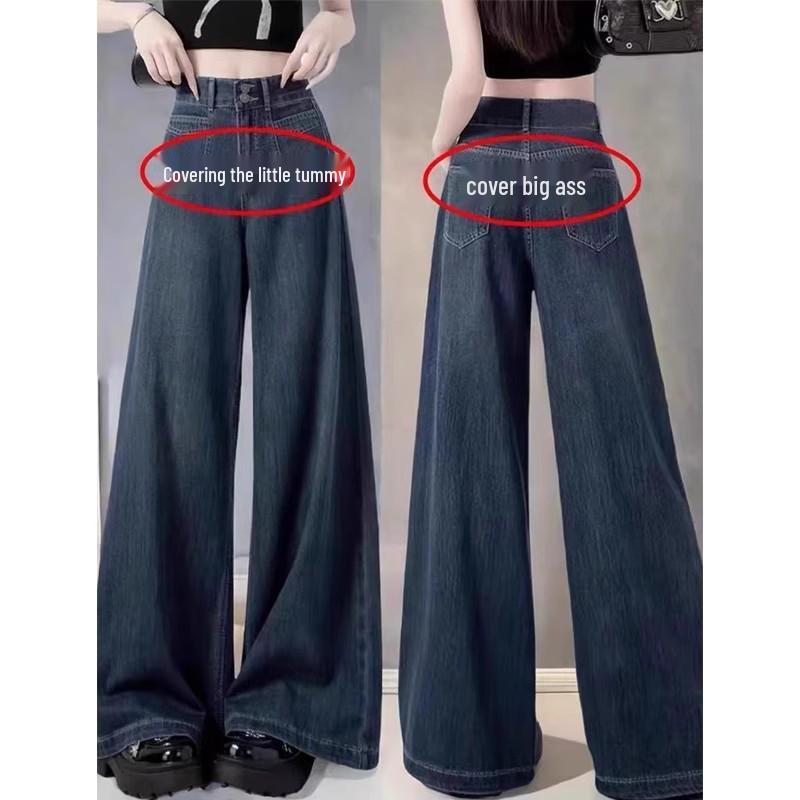 

Женские джинсы больших размеров с флисовой подкладкой, с высокой посадкой, свободного прямого кроя, с широкими штанинами, Осень/Зима 2024 S