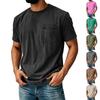 Heren Vintage Gewassen Korte Mouw T-shirt Ronde Hals met Borstzak Casual Losse Pasvorm Zachte Stof Klassieke Stijl