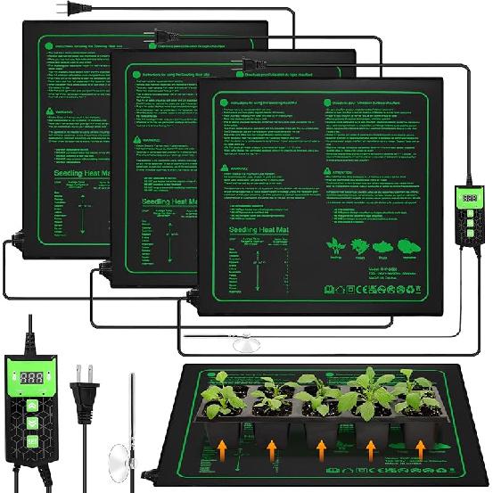 Honoson 3 Pack Seedling Heat Mat with Digital Thermostat Control, Waterproof Durable Plant Heating Pad for Seed Starting, Warm Hydroponic Heating Mat