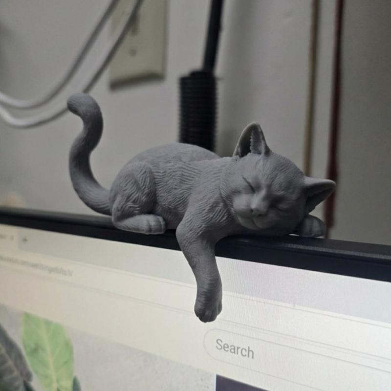 3D Printed Lazy Cat Monitor Edge Ornament Eco-Friendly Cute Monitor Topper for Home Office Creative Cat Lover Gift