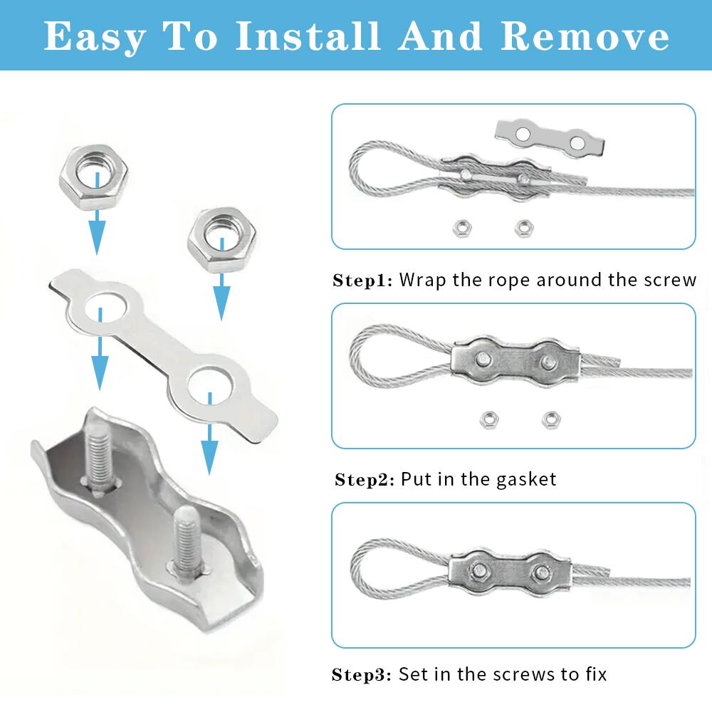 5/10Pcs M2-M8 Stainless Steel Double Post Bolt Clip Wire Rope Cable Clamp Caliper Rope Simple Grip DIY Cable Fastener