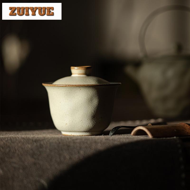 120ml Coarse Pottery Handmade Covered Bowl Japanese Boutique Small Gaiwan Elegant Tea Tureen Tea Maker Drinkware Collection Gift