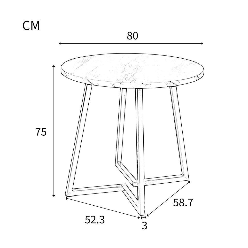 Round Dining Table (1 Piece), Unique Metal Frame, Dining Table with Modern Marble Pattern, Suitable for Dining Room, Living Room, White/Gold