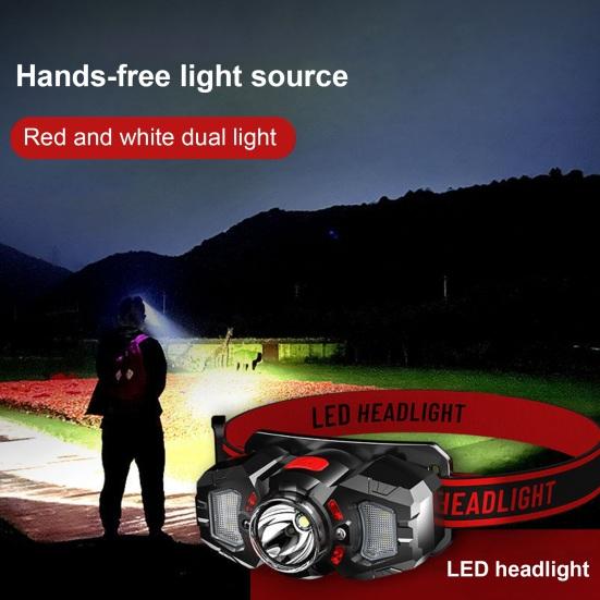 Rechargeable Headlamp Super Bright LED Head Lamp Flashlight with White Red Light Motion Sensor Head Light for Outdoor Camping Fishing Running