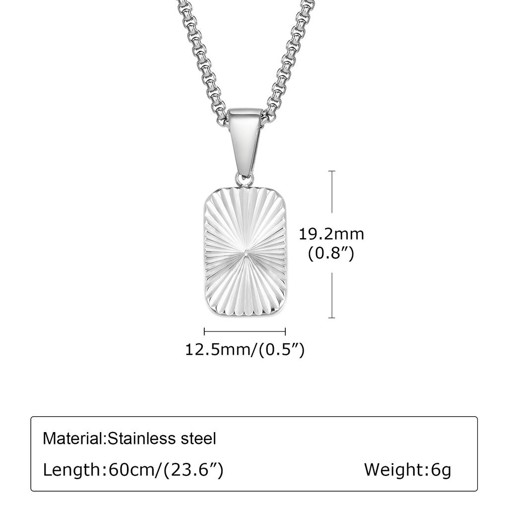 Cutting Flower Square Pendant Necklaces for Men Boys,60cm Stainless Steel Small Pendant Collars,Stylish Exquisite Jewelry Gifts