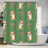 Green Christmas-themed shower curtains featuring cute corgi designs festive home decor for bathroom! (128 Characters)