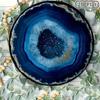 Arte de Parede Redonda em Metal com Ágata Azul Boho 8x8 Polegadas Placa de Alumínio Resistente às Intempéries Detalhes Dourados Decoração Vintage para Casa Boho