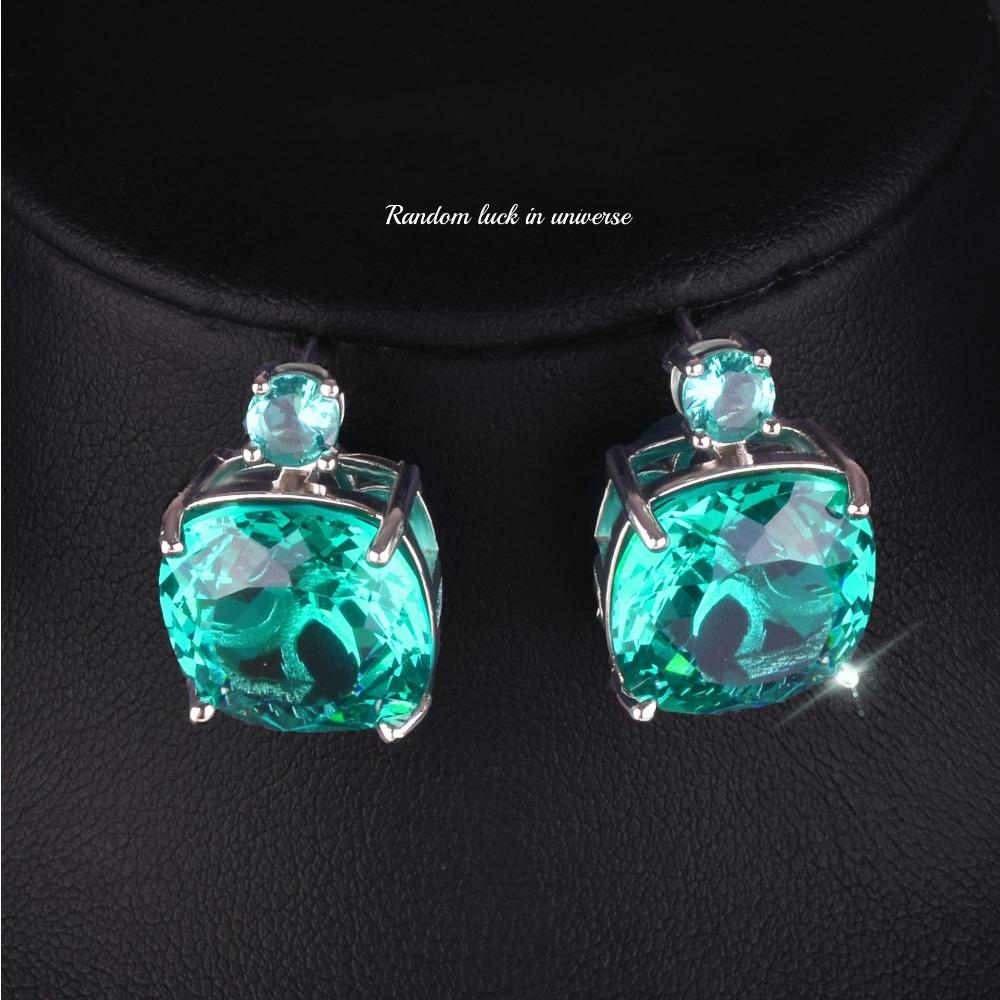 Luxuriöses Voll-Diamant Paraiaba Grün Schmuckset Hochzeit Braut Ohrringe Halskette Ring für Abendparty