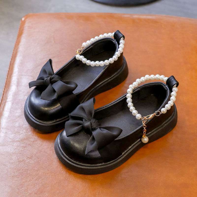 Girls leather shoes princess shoes autumn breathable soft sole 2025 new bow rhinestone little girls single shoes explosion