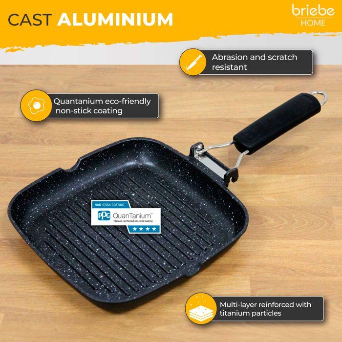 Poêle À Griller Induction Antiadhésif Titane 28x28cm Fonte d'Aluminium Sans PFOA Briebe GP1159 Noir 01062