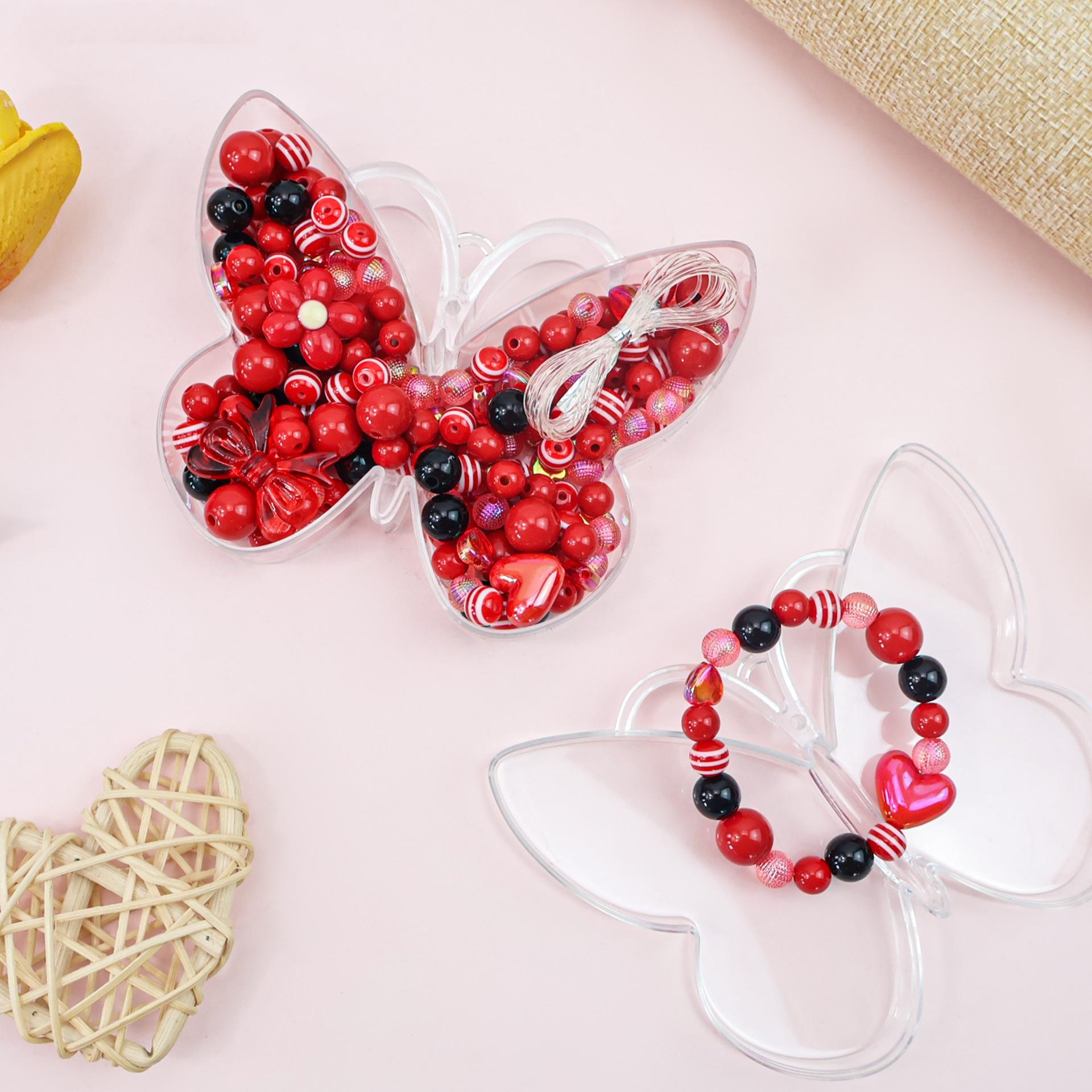 DIY Set butterfly Box Red and pink Bracelet,DIY Bracelet for Women & Kids Handmade Beaded Bracelet Set