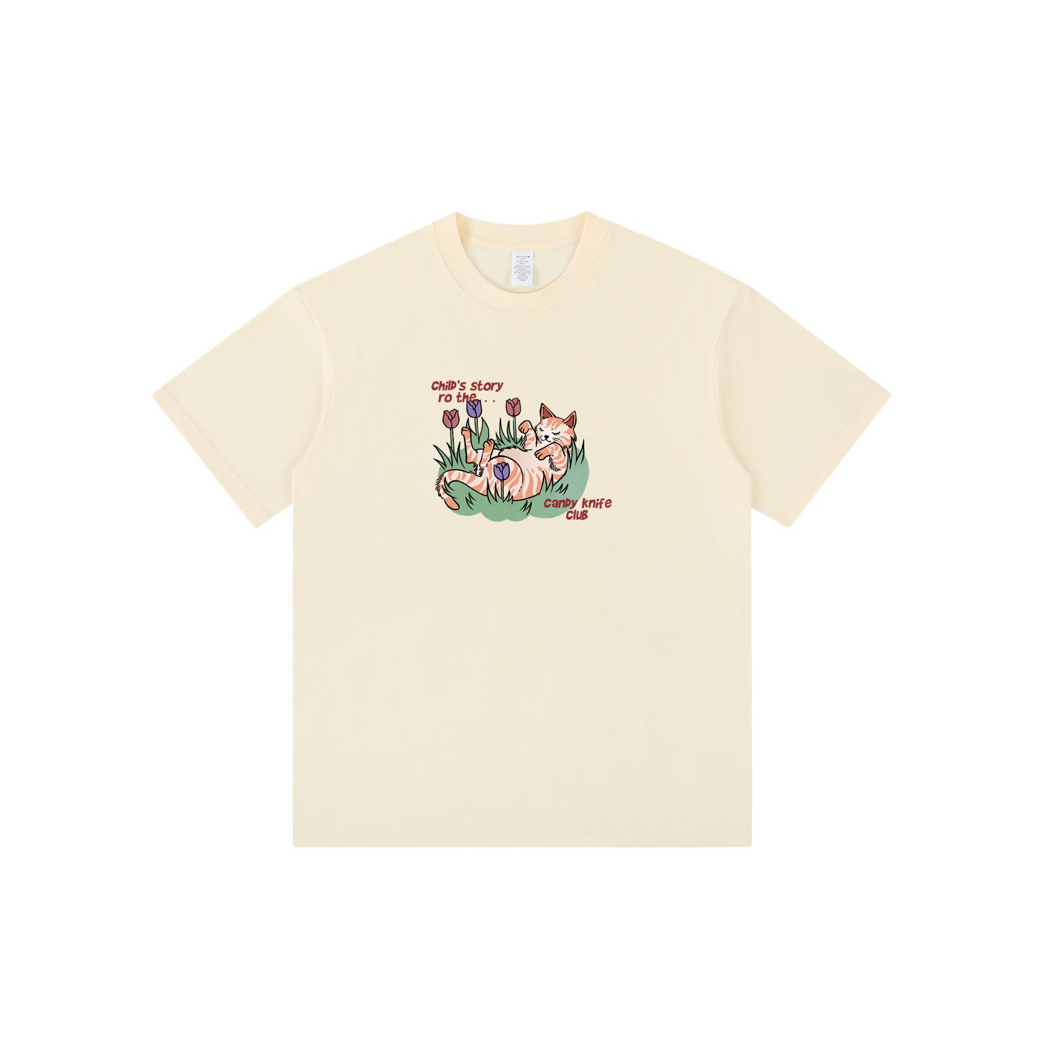 

Women s Cat Print Shoulder T-Shirt - Summer 2024, Color Block, Pure Cotton, Short Sleeve, Age-Reducing Niche Design Small