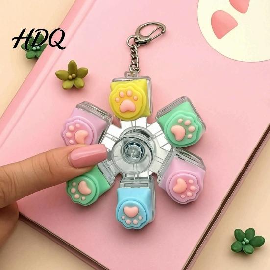 Mechanical Click Keyboard LED Light-up Fidget Spinner Toy Decompression Button Finger Clicker Glowing 2/3/4/5/6-Keys Keychain Stress Relief
