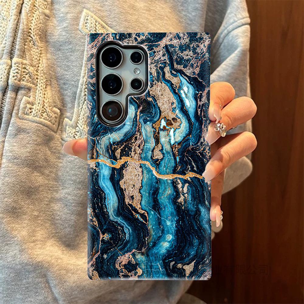 Light Luxury Art Marble Pattern Heat Transfer Samsung S23Ultra Double-layer Film Case SamsungS26 Mobile Phone Case