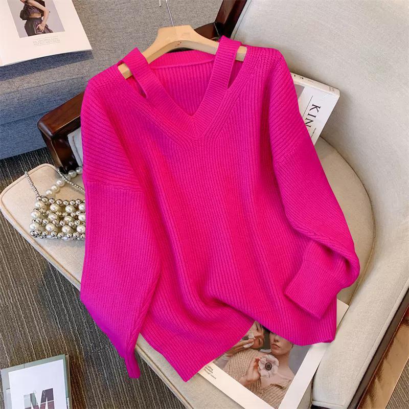V Neck Casual Women  Sweaters Boho Holiday Knitwear Sweater Oversize Long Sleeve Solid Jumper Top Winter