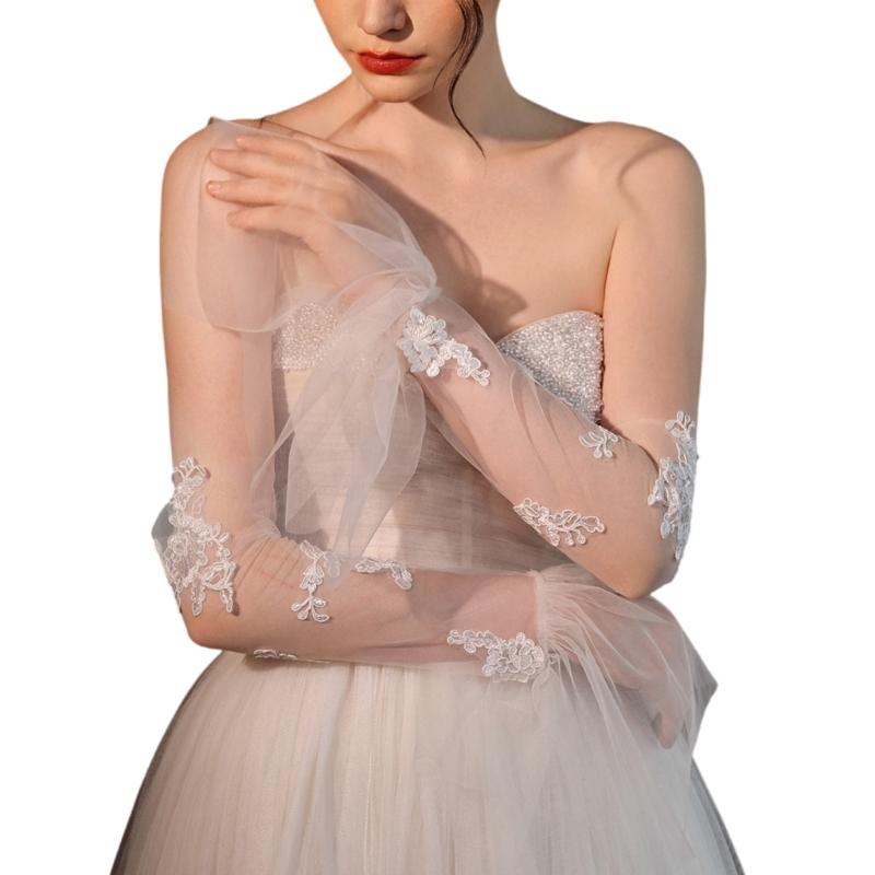 

Stylish Flared Arm Sleeves Sheer Gloves for Bride Wedding Ceremony Elegant Arm Covers For Evening Event Formal Occasion 1