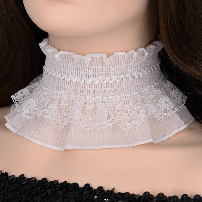 Lace Neck Decoration Fake Collar High Neck Cover Warm Scarf Stand Collar Detachable Neck Strap Elastic Ruffle Blouse Collar