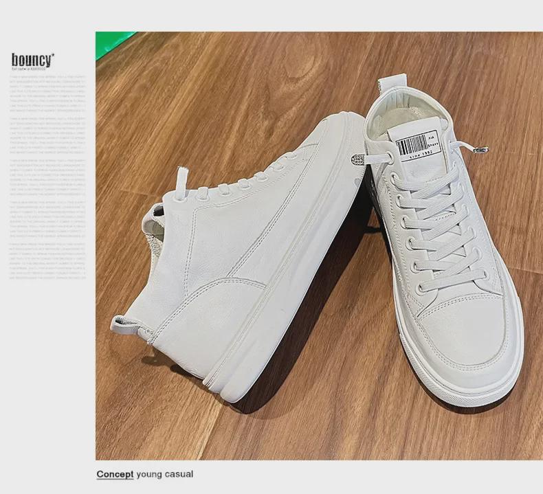 Dámské bílé kotníkové boty z pravé kůže - podzim/zima 2025, univerzální styl, plus samet, první vrstva hovězí kůže, ideální na běhání a cestování.