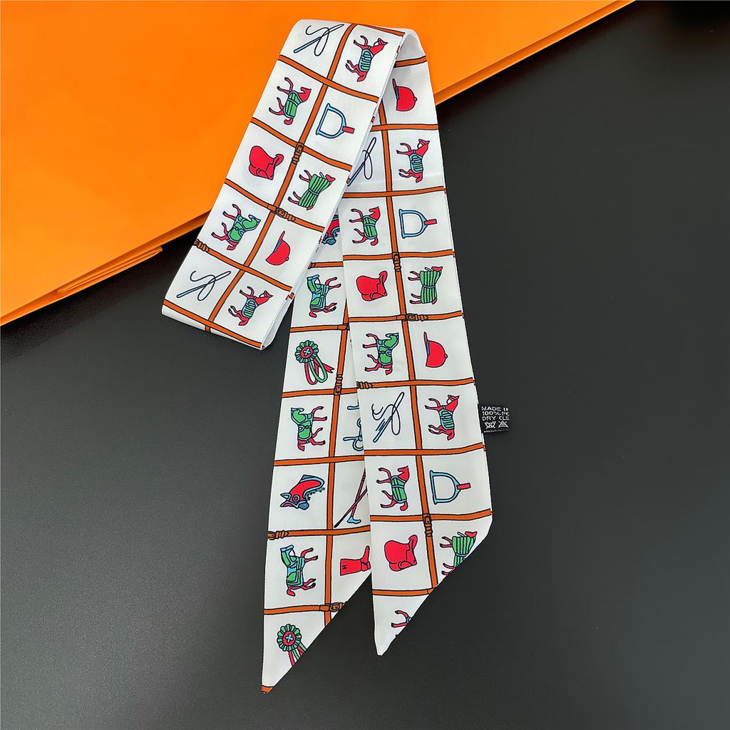 2024 Markendesign Karomuster Seidenschal Luxusschal Damen Foulard Schmaler Taschenschal Halstuch für Damen Mode Haar Stirnband