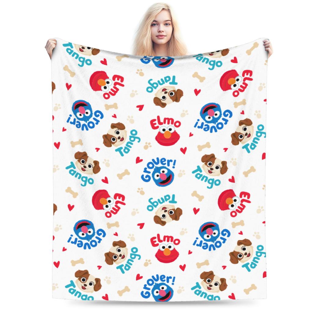 S-Sesame Street Elmo Cookie Wool Blanket Sesame Street Cartoon Comedy Funny Throw Blanket for Home 125*100cm Bedspreads