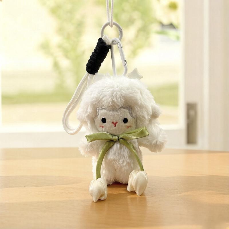Cute Tulip Lamb Plush Keychain Fluffy Soft Stuffed Pendant Detachable Wrist Lanyard for Girls Birthday Gift