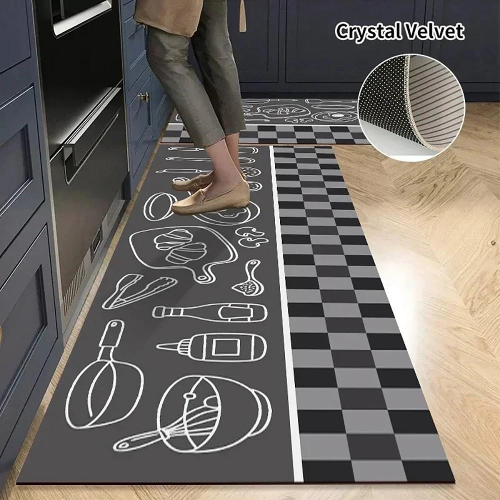1/2pcs Kitchen Floor Mat, Anti-Slip And Absorbent Foot Mat, Long Strip Carpet, Modern Style Home Decoration Carpet