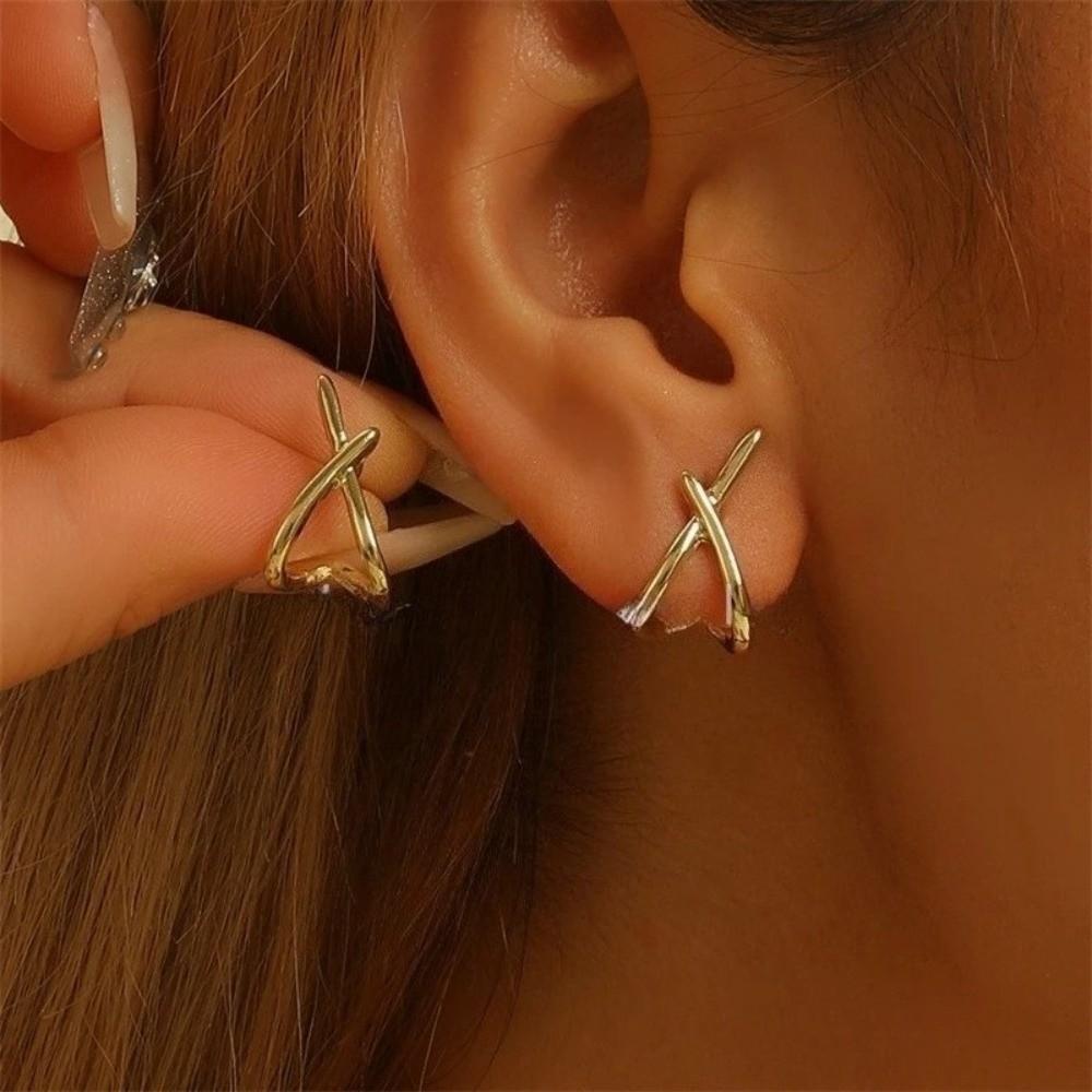 Hypoallergenic Geometric Ear Jewelry Gold Color Zinc Zinc Alloy Hollow Earrings Club