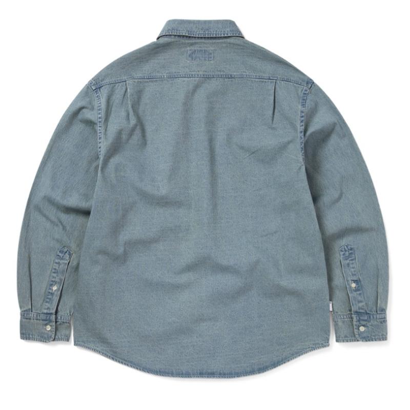 Dit Is Nooit Dat Onderscheidende Denim Overhemd Knijp Blauw