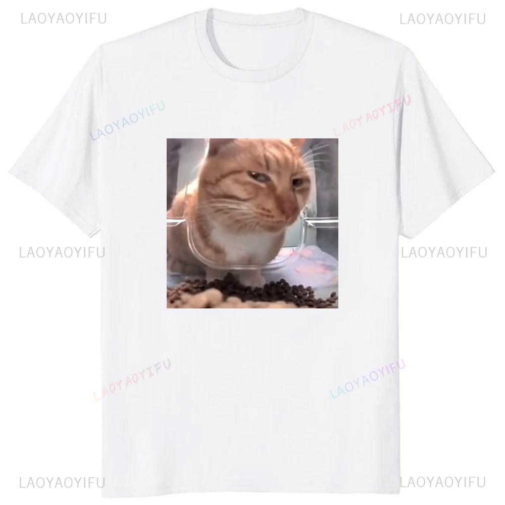 FUNNY Kawaii Cat Meme Graphic Printed Tshirt Short Sleeve Casual Fashion Loose Harajuku Humor Joke Man T Shirt Y2K Women Tee