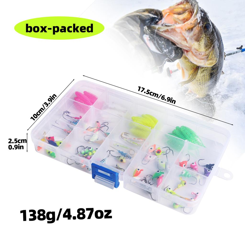 93pcs Ice Fishing Jigs Kit Includes Jig Hds Hook and Soft Lures for Bass Trout Walleye