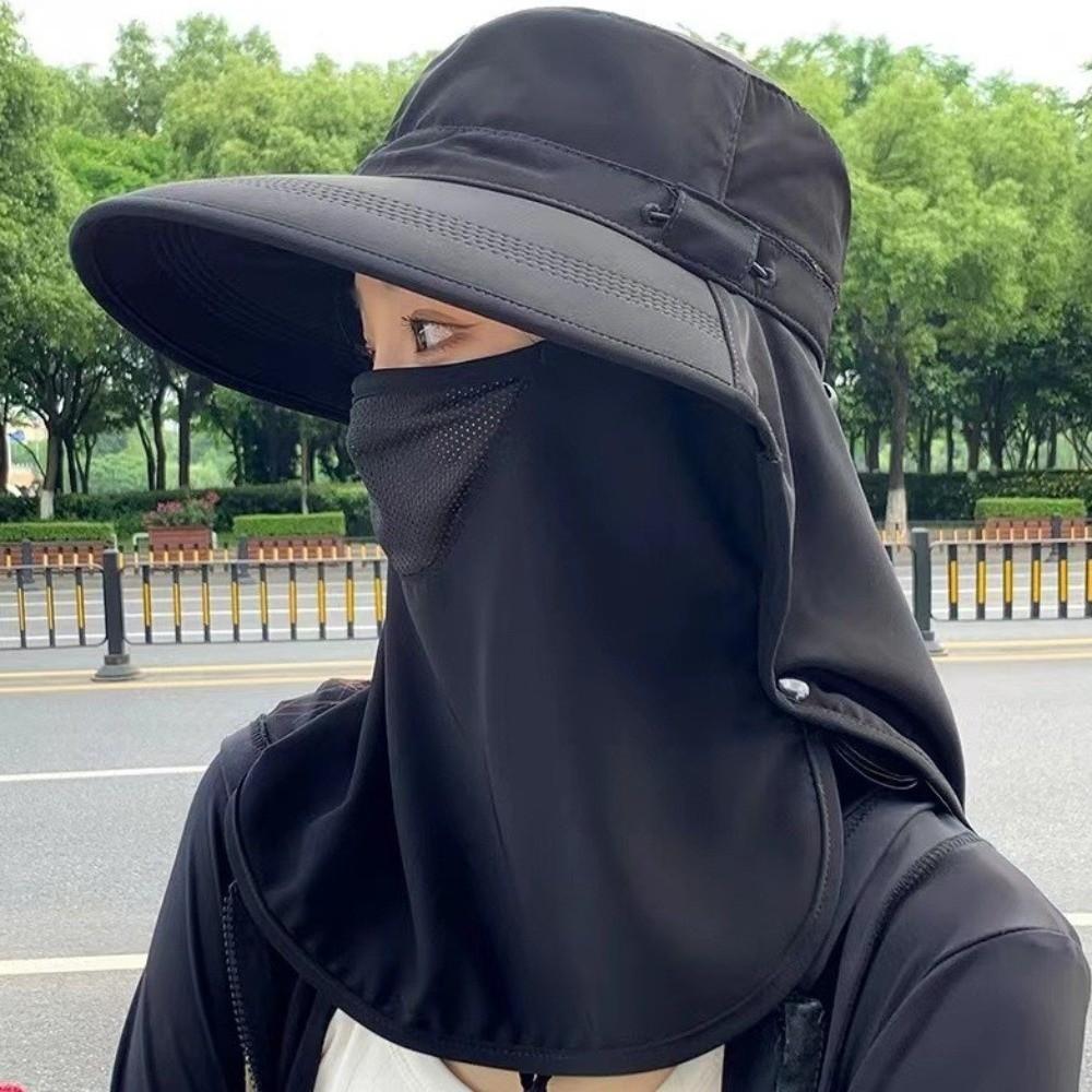 Fashion Caps Mask Set Sunscreen Sun Hat Wide Brim Sun Protection Bucket Hat Neck Flap Visor Fisherman Hat Unisex