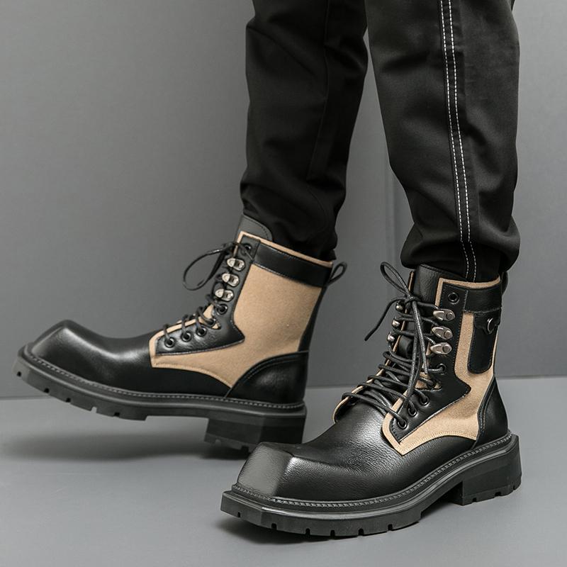 Men’s Retro Punk Thick Sole Platform Boots Jockey Boots Street Style Square Toe Motorcycle Boots High Boots Plus Size