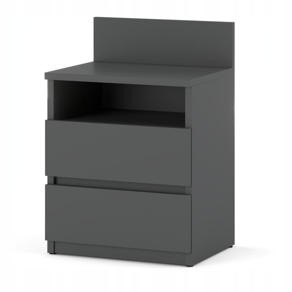 Bedside Table Gray 40cm 2 Drawers Shelf For Bedroom