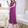 Satin Pajama Dress Women Lounge O-Neck Lace-up Short Sleeve Thin Sleeping Dress Ruffle Hem Summer Nightdress
