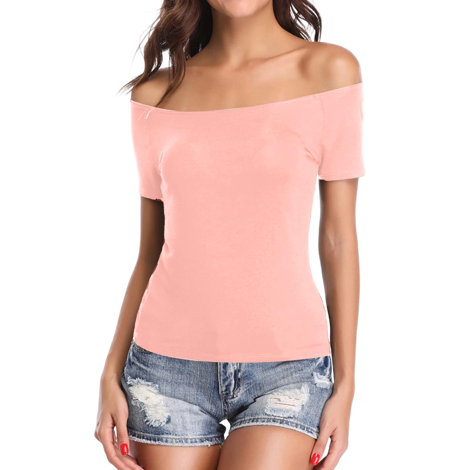 Women s Fashion Slim Fit Off Shoulder Short Sleeve T-Shirt Top M