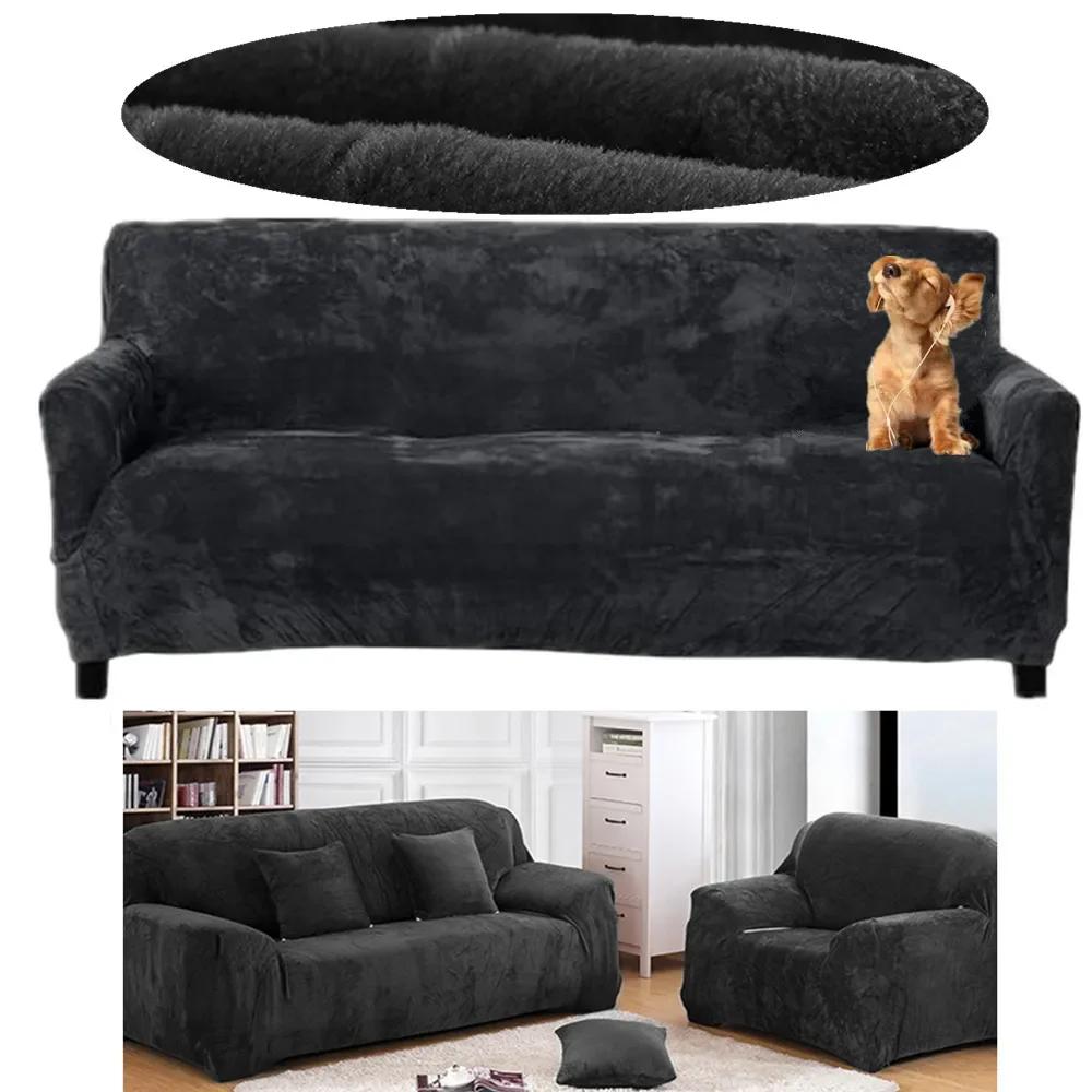 Winter Thick Sofa Covers Soft Velvet Slipcovers Furniture Protector Thick Couch Covers Washable For 1/2/3/4 Seater Living Room
