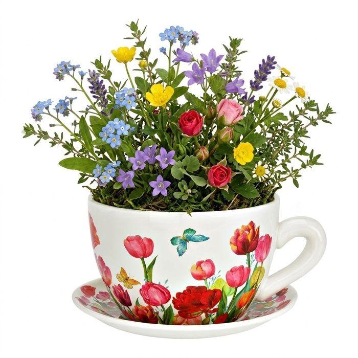 Pot de fleurs - EDEN - Tasse florale - Céramique - 28x34 cm - Rouge mat