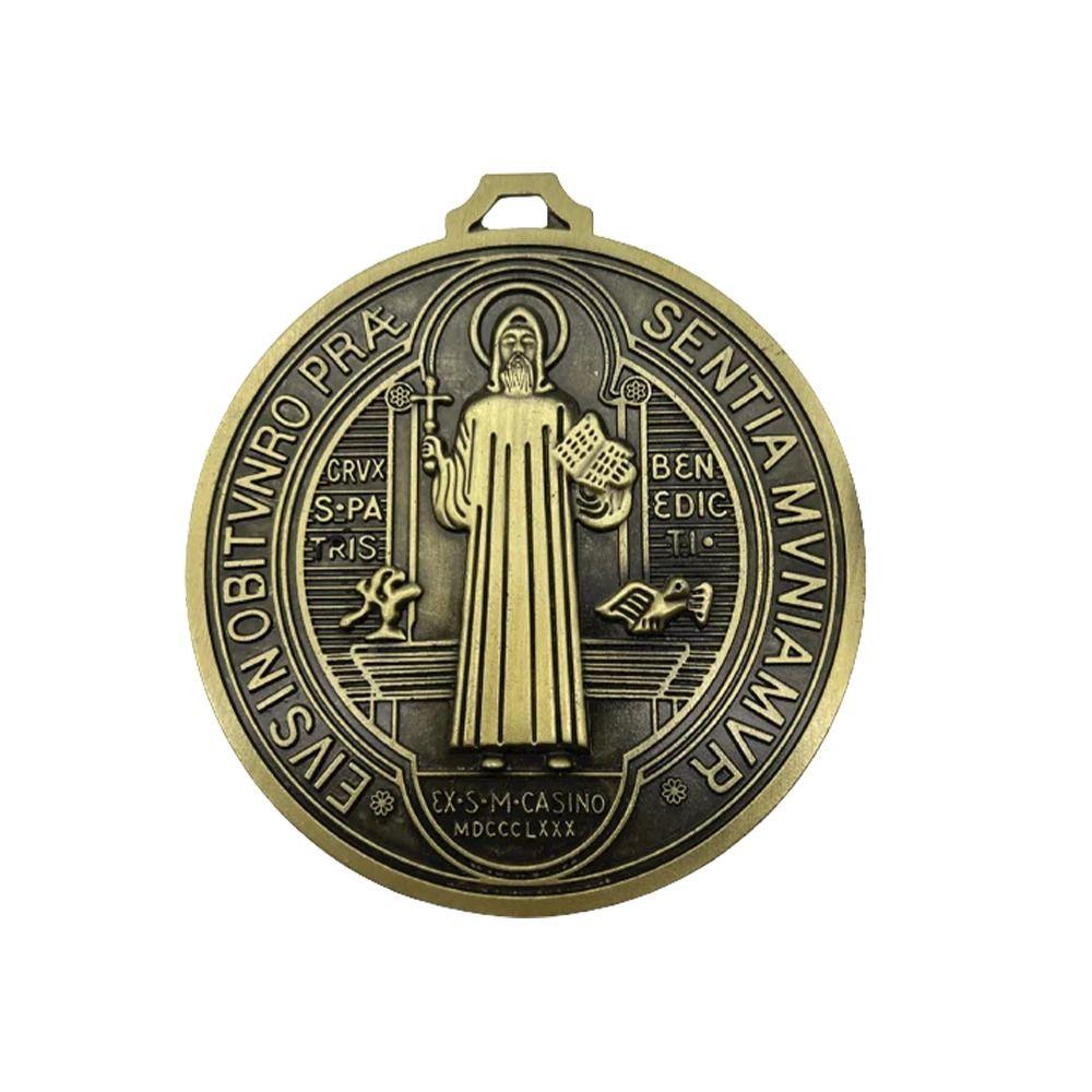 Extra Large Saint Benito Medal 5 Inch Vintage Brass Saint Benedict Round Prize Home Decor Pendant Zinc Alloy