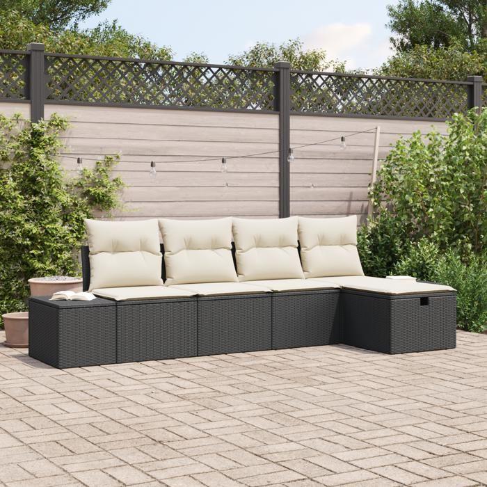 VidaXL Ensemble de 5 Canapés de Jardin avec Coussins Noir Rattan Synthétique 3359356