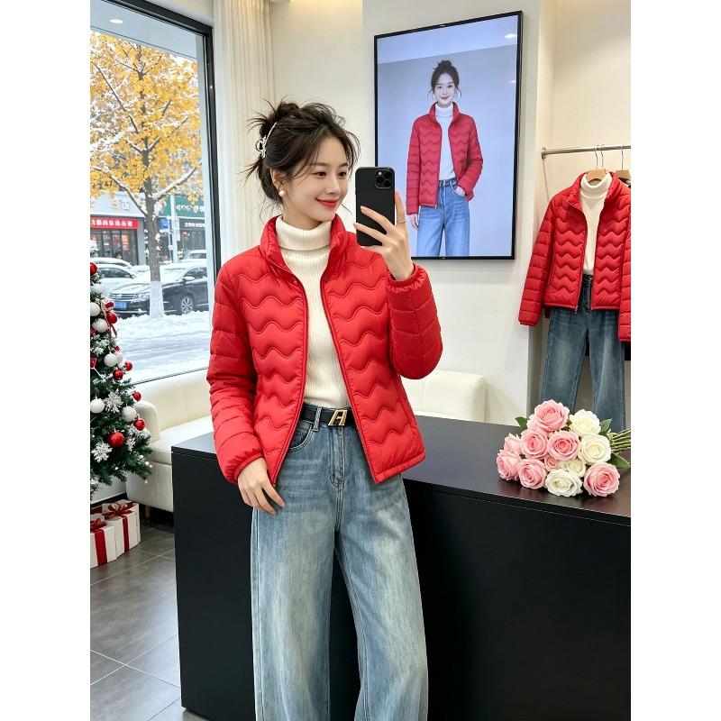 Light and short cotton-padded clothes for women's winter new slim-fitting and thin stand-up collar warm jacket pink, blue, green, red.
